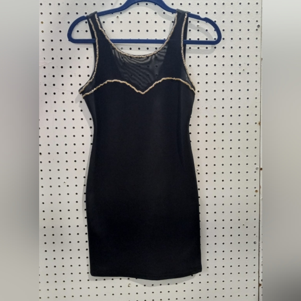 Forever 21 Black Mini Dress Chain Size S/P Mesh Top knit